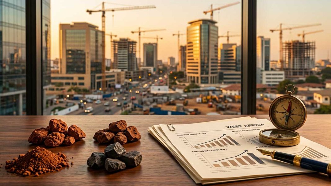 Bauxite, minerai de fer et documents financiers symbolisant la croissance économique de la Guinée en 2026
