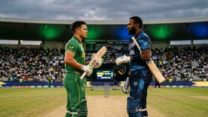 Namibie–Afrique-du-Sud-nouveau-défi-pour-les-Proteas Joueurs de cricket sud-africains se préparant à affronter la Namibie à Windhoek.